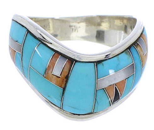 Sterling Silver Southwest Inlay Multicolor Ring Size 6-1/2 JX37812